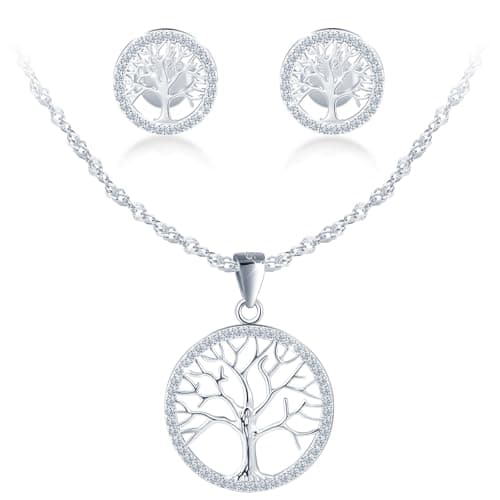 Image of MICMIF Silver 925 Tree of Life Set for Women, Zirconia Tree Pendant with Chain 45cm, Zirconia Tree Stud Earrings and Necklace Silver Matching Jewellery Set for Girlfriend Mum Wife
