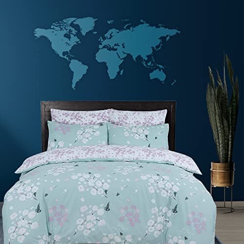 Image of DTEX HOMES King Size Duvet Cover Sets 100% Pure Cotton Reversible Printed Hotel Quality Duvet Cover Ultra Soft Easy Care bedding sets king size Super Soft and Luxury Duvet Cover Sets (Blossom DuckEgg)