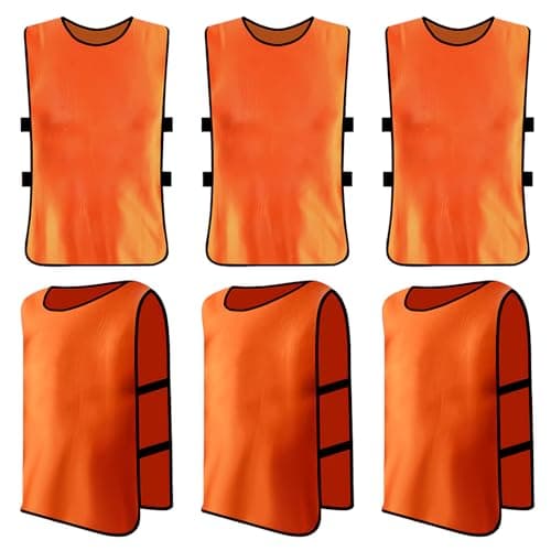 Image of 6 x Football Training Bibs, Scrimmage Training Vests Children, Sports Bibs Youth, Sports Training Mesh Bibs, Soccer Bibs, Netball Bibs Kids, Football Bibs Kids for Rugby Cricket Hockey (Orange)