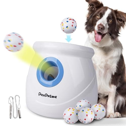 Image of Pet Prime 3.0 Upgraded Version Automatic Ball Launcher for Large Dog Rechargeable Cordless Interactive Thrower Toy with Random Distance, Fetch Machine with 6 Durable 2.5" E-TPU Balls & Dog Whistle