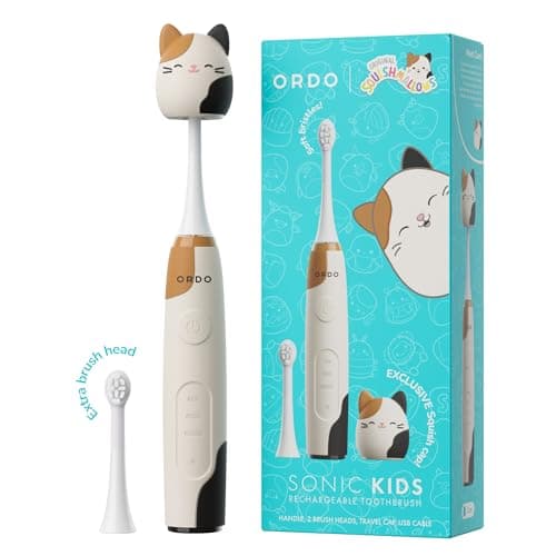 Image of Ordo Squishmallows Electric Toothbrush, Sonic Toothbrushes for Kids, Rechargeable, 3 Brushing Modes, Over 5 Weeks Battery Life Extra Brush Head Included, Gift for Kids Aged 4 Years and Up, Cam