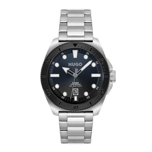 Image of HUGO Analogue Quartz Watch for Men #Visit Collection with Silver Stainless Steel Bracelet - 1530305