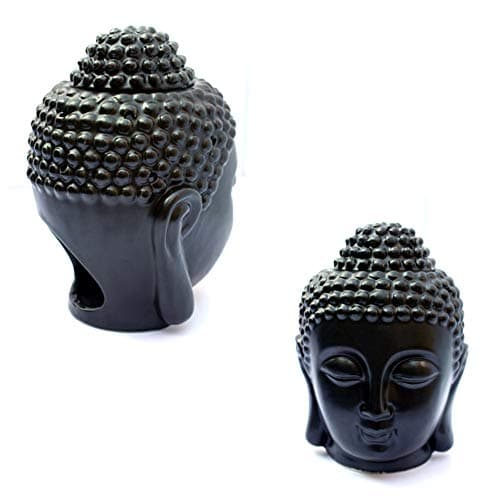 Image of EVERGD Ceramic Buddha Head Statue Hollow Aromatherapy Furnace Oil Burner for Yoga or Meditation Room 5.9X3.93(IN) (Black)