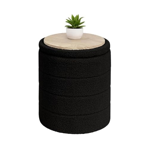 Image of Bonlife Boucle Ottoman Storage, Foot Rest Stool Seat, Folding Footstool for Living Room, Sherpa Ottoman for Bedroom, Black, 37x37x45 cm