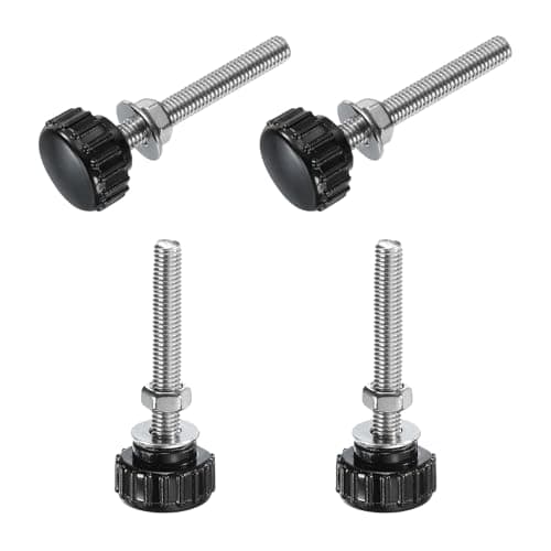 Image of sourcing map 4 Sets Knurled Knobs Thumb Screws with Nuts Washers, Metric M5 x 40mm Male Thread 18mm Plastic Head, 304 Stainless Steel Stud Hand Knobs Clamping Thumbscrews Handles, Black