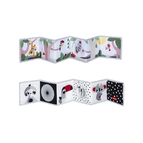 Image of Tiny Love Double-Sided Soft Baby Book, 0+ Months, Baby Crinkle Book, Black & White Design, 2 Sides, 7 Fun Activities, Supports Senses, Skills & Eyesight, Tummy Time Toy, Boho Chic