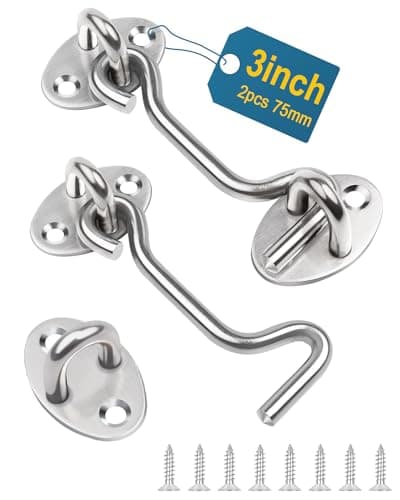 Image of Leryati 3 Inch Hook and Eye Latch, 2Pcs 75mm Silver Gate Hook Stainless Steel Cabin Hooks, Eye Latch Door Lock Hooks Lock, Apply to Wooden Gates, Window Brace Gate Door Catch