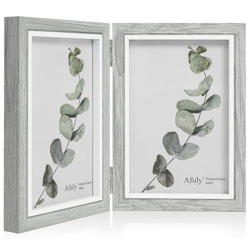 Image of Afuly Double Photo Frame 6x4 Photo Frames Wooden Picture Frame Grey 4x6 Multi Picture Frames Standing Desk Frame Folding 2 Pictures Collage Christmas Wedding Birthday Women Family Friend Gifts