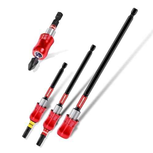 Image of Geinxurn 4PCS Impact Screwdriver Bit Holder Set, Magnetic Extension Quick-Change Socket Bit Holder Cr-V Steel Hex Shank Quick Release Drill Bit Guide (60mm, 100mm, 150mm, 300mm) with 25mm PZ2 T20 T25
