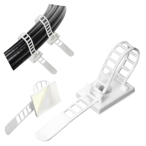 Image of GPtzlei 25 Packs White Adhesive Cable Clips, Adjustable Reusable Zip Ties with Screw Mount, Self Adhesive Cable Management Organizer for Home Office Desk