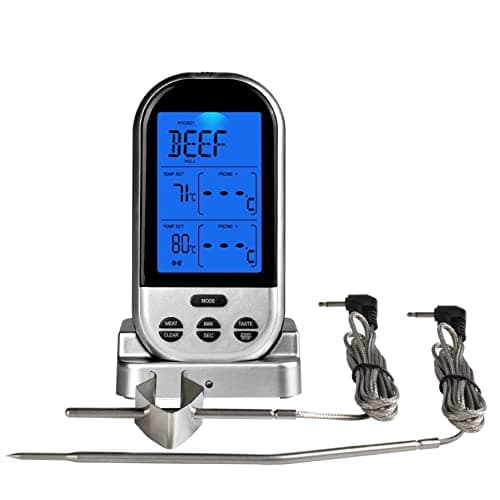Image of Jayron Wireless Digital Meat Thermometer Kitchen Timer With Dual Probes Cooking Thermometer for Beef Smoker Oven Grill BBQ (SILVER)