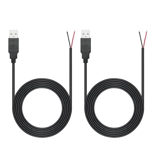 Image of 6FT USB A Male Plug 2 Pin Bare Wire, USB 2.0 A Male Pigtail Open End Power Cable, for USB Equipment Installed or DIY Replacement Maintenance Power Cable(2Pcs)