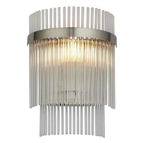 Image of National Lighting Makayla Wall Light 276mm - Bright Nickel Plate with Clear Glass Rods, E14 6W LED Lamp Compatible - IP20 Rated Indoor Wall Light for Living Room, Bedroom & Hallway - No Bulb Included