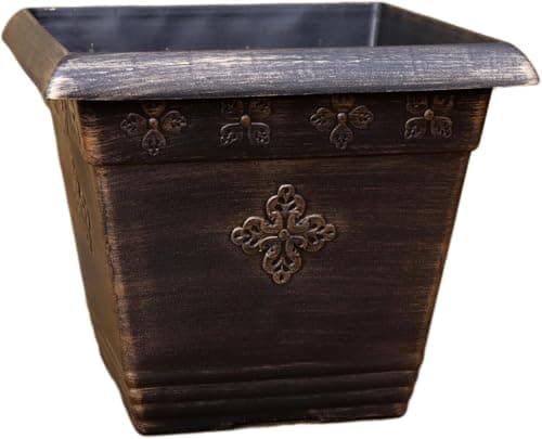 Image of Darthome Square Medley Planter 37x31x37cm Black Bronze Plastic Antique Baroque Garden Plant Pot (2)