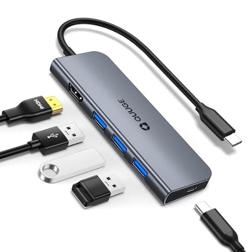 Image of USB C Hub, QUUGE 5in1 USB C HDMI Adapter with 4K@30HZ HDMI, 100W PD, 3×USB A 3.0 Ports, Aluminum Ultra Slim Hub for Switch, MacBook Air/Pro, Galaxy S/Z/Note Series & More.