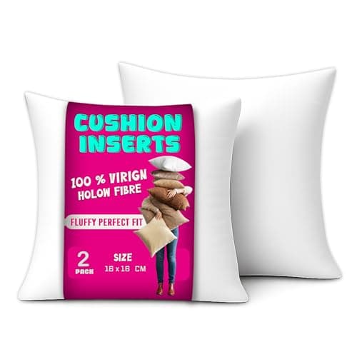 Image of Luxury Hollowfibre Pack of 2 Cushion Pads Inners Inserts 16x16 inches (40 x 40 cm) - White Square Cushion Fillers with Anti Dust Mite Down Proof Cover & Soft Polyester Filling for Sofa, Bed & Couch