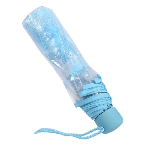 Image of Plastic Transparent Folding Light Purple Cherry Flower Blossom Umbrella, Travel Floral Rain Clear Flower Umbrella Outdoor Fashionable Windproof for Adult Kids Girls Princess Women (Blue)