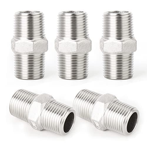 Image of ERGAOBOY 5 Pcs 1/4" Male to 1/4" Male BSP Thread 304 Stainless Steel Hex Nipple Pipe Fittings, Straight Connector Adapter Fitting