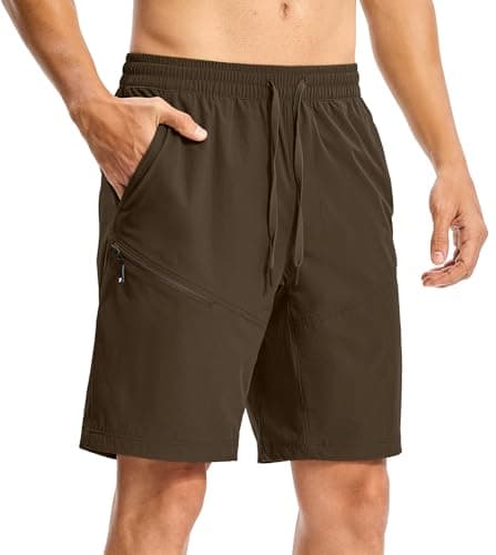 Image of Rdruko Mens Hiking Shorts with 2 Zip Pockets Lightweight Summer Quick Dry Outdoor Walking Cargo Shorts Work Short Casual Running Golf (Dark Brown M)
