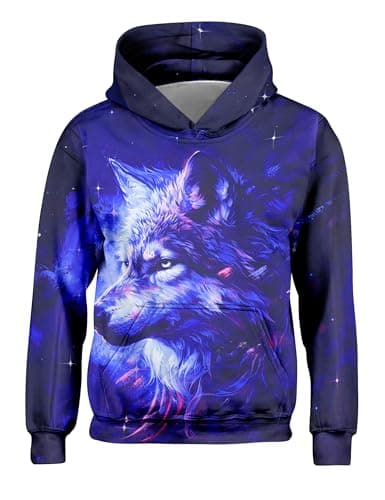 Image of Freshhoodies Boys Hoodie Kids Jumpers 3D Printed Wolf Long Sleeve Sweatshirt Pullover Hoody Girls Teen Childrens Party Gifts, 6-8 Years