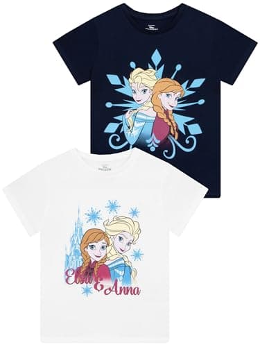 Image of Disney T Shirt | 2 Pack Girls Tshirt | Anna and Elsa Tshirt | Frozen Girls' T-Shirts | Multicolour 7-8 Years