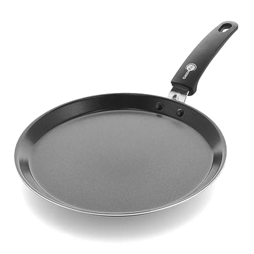 Image of GreenPan Essentials Healthy Ceramic Non-Stick 28 cm Pancake Crepe Pan, PFAS Free, Induction, Oven and broiler safe up to 160°C, Dishwasher Safe, Black