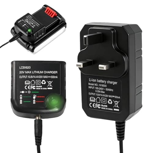 Image of 18V Lithium Ion Battery Charger Replacement for Black & Decker, UK Plug 18V Lithium Ion Battery Charger Compatible with LBXR20 LBXR20-OPE LB20 LBX20 LBX4020 LB2X4020 LBXR2020-OPE LB2X3020-OPE