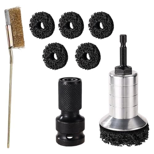 Image of Sinbana Car Wheel Hub Cleaning Kit, Wheel Hub Stud Cleaner Removal Tool with 1 Grinding Head 5 Grinding Pads 1 Adapter & Wire Cleaning Brush