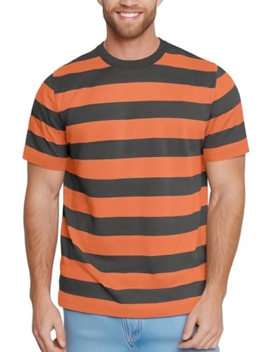 Image of Zengjo Striped T Shirts for Men Short Sleeve(Orange Graphite,XL)