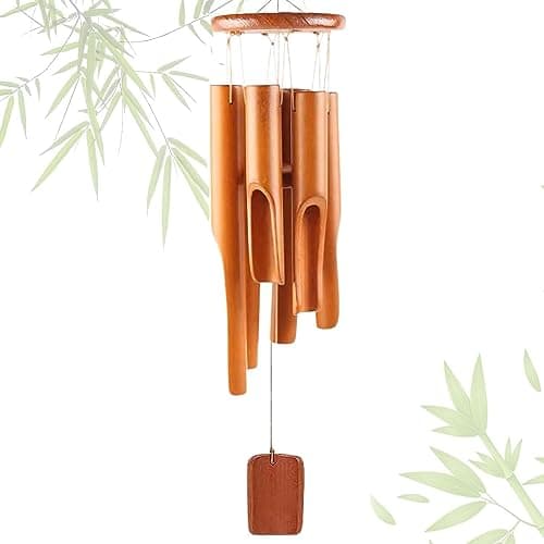 Image of DONGDA Bamboo Wind Chimes, 6 Tubes Wooden Wind Chimes Outdoor & Indoor, 75cm, Perfect for Garden Yard Patio - Memorial Gifts, Brown