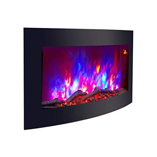 Image of 2026 TRUFLAME 89.2CM WIDE CURVED BLACK GLASS WALL MOUNTED ELECTRIC FIRES FIRE FIREPLACE WITH LOG FUEL EFFECT!