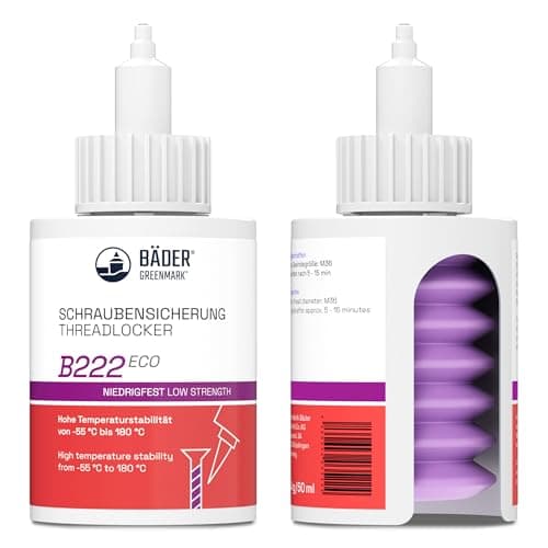 Image of BÄDER Threadlocker B222Eco Low Strength Purple 50ml Bottle - High Temperature Resistant, Fluorescent - Works on All Metals and Threads, for Large Threads - Quality Made in Germany