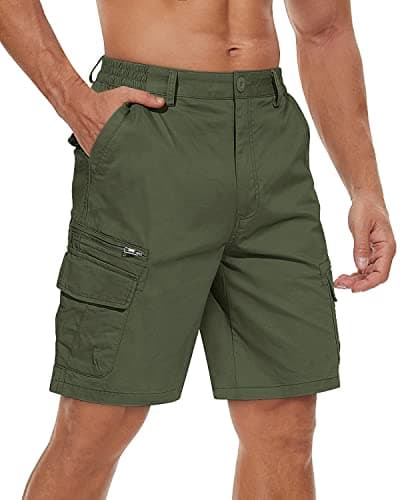 Image of TACVASEN Cargo Shorts for Men Casual Cotton Shorts with Elasticated Waistband Summer Multi Pockets Work Shorts (34, Army Green)