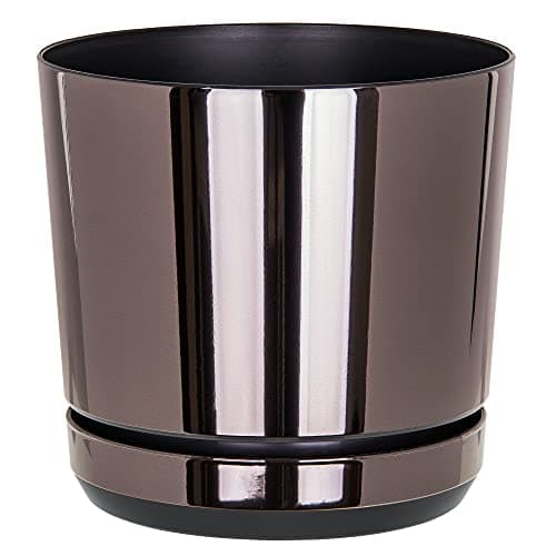 Image of KORAD Black Mirror Indoor Plant Pots with Drainage System and Saucers, Round Modern Decorative Flowerpots for Houseplants, 6 Sizes, 25 Colours, Planter Pots for Indoor Gardening- (21 cm)