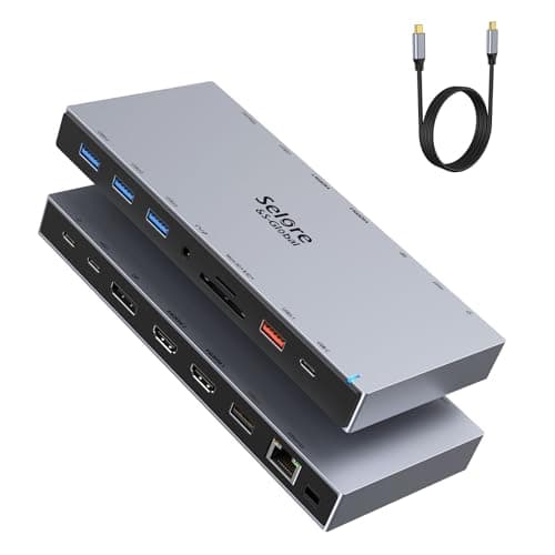 Image of Docking Station Dual Monitor HDMI, Laptop Dock 3 Monitors with 100cm Cable 2 HDMI DisplayPort, USB-A/USBC 3.1 (10Gbps)/3*USB 3.0(5Gbps) PD 100W, Ethernet, RJ45, Audio SD/TF for Surface Dell HP Lenovo