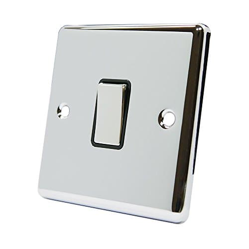 Image of AET CPC1GSWIBC 1 Gang 2 Way 10 A Classical Chrome Polished Black Insert Metal Rocker Light Switch