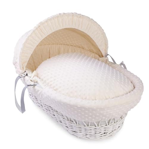 Image of Clair de Lune Dimple White Wicker Moses Basket - 68 x 30 cm (Cream)