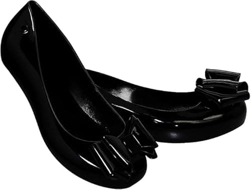 Image of Bismaa Womens Black Jelly Ballet Flats with Bow - Ladies Comfy Slip-On Shoes Casual Wear Every-Day Jelly Ballerina Pumps, 3 UK
