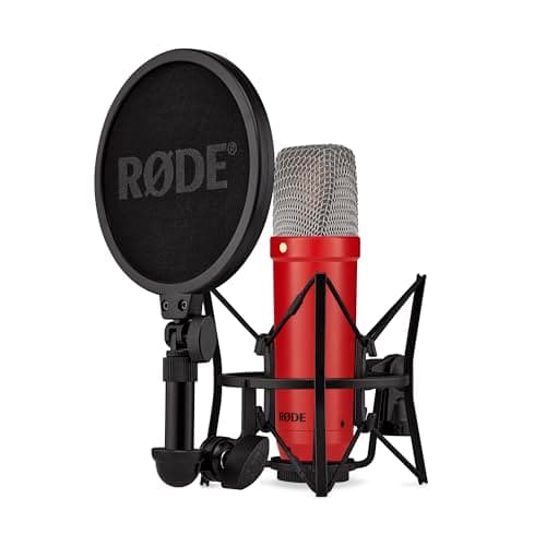 Image of RØDE NT1 Signature Series Large-diaphragm Condenser Microphone with Shock Mount, Pop Filter and XLR Cable for Music Production, Vocal Recording, Streaming and Podcasting (Red)