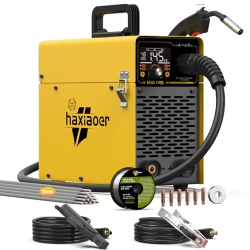 Image of HAXIAOER 145A Gasless MIG Welders, 3 in 1 Portable Flux MIG/ARC/Lift TIG MIG Welding Machine with Smart Digital LED Dispaly, Semi-Automatically Synergy Inverter MIG Welder, Best for Beginner