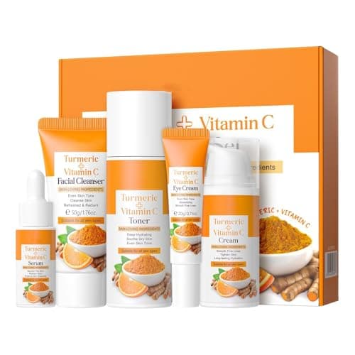 Image of Turmeric & Vitamin C Skin Care Set, Skin Care Sets Kits for Teenagers Women Gift Set Includes Facial Cleanser, Toner, Serum, Eye Cream, Moisturizer Nourishes & Hydrates Skin Glowing Skin Travel Size