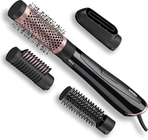 Image of BaByliss Perfect Finish AS126E Hot Air Brush, 1000 W Hair Dryer Brush with 3 Attachments for Smoothing, Volume and Shaping, 2 Temperature Levels and Cooling Air Function, Ion Technology for Anti-Frizz