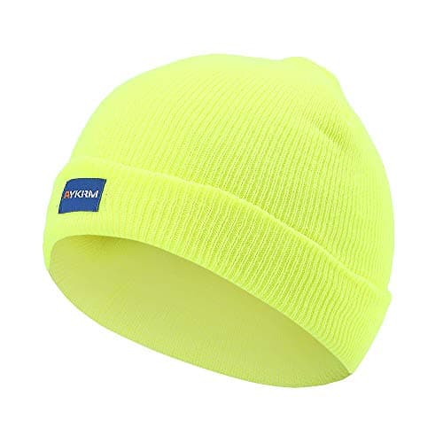 Image of AYKRM 9 Colors Hi Visibility Hat Beanie Hi-Vis Knitted Winter Fluorescence Hat (Yellow, 55-61cm)