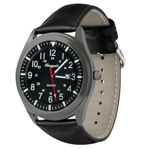Image of APXEL Men's Analogue Quartz Military Watch - Glow in The Dark with Date Window and Leather Strap - Army Tactical Sports Minimalist Design