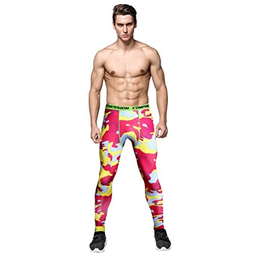 Image of Mens Compression Leggings, Men's Cycling Tights Training Base Layer Sports Activewear Trousers Men Running Long Pants for Fitness Bodybuilding Pink XXL