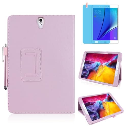 Image of Slim Leather Case for Samsung Galaxy Tab S3 9.7 Inch 2017 (SM-T820 T825 T827), Multi-Angle Stand Full-Protective Tablet Cover Book Case with Stylus Pen,Screen Film (Pink)