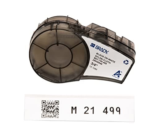 Image of Brady Nylon Cloth Label Tape for Label Printer M211 & M210 - Self Adhesive Nylon Fabric & Waterproof Tape Printer Labels - Black on White (19.05mm x 4.88m) - M21-750-499