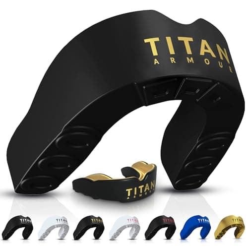 Image of Titan Armour® Gum Shield w/Dual-Layer Technology | Adults & Junior Custom-Fit Mouth Guard | Case Inc | Boil & Bite Mouthguard: Boxing, Rugby, MMA, Hockey & All Contact Sports | UK Brand Age 11+ Gold