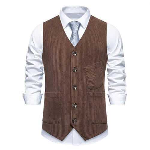 Image of BERCIELY Men Blazer Vest Sleeveless Lightweight Fashion Multi-Pocket Suitjacket Wedding Banquet Business Leisure Men'S Transitional Jackets C-Coffee S
