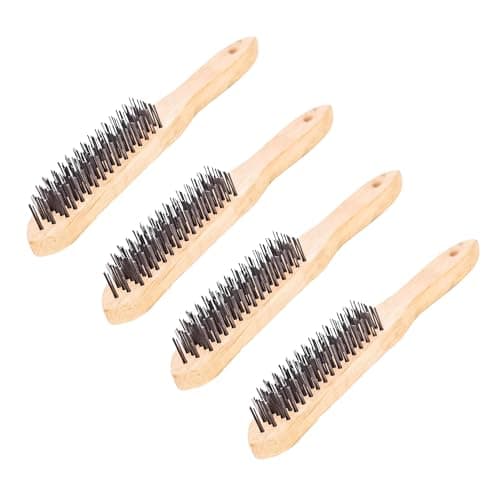 Image of [FIXINGS DIRECT] Heavy Duty Engineers Wire Brush Wooden Handle Scratch Brush, Steel Brush For Cleaning And Paint Removal (2 Pack Or 4 Pack) Steel 4 Row Wire Brush Wooden Handle (4)